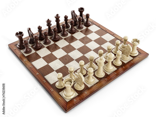 Photographie Chess board with wooden chess pieces
