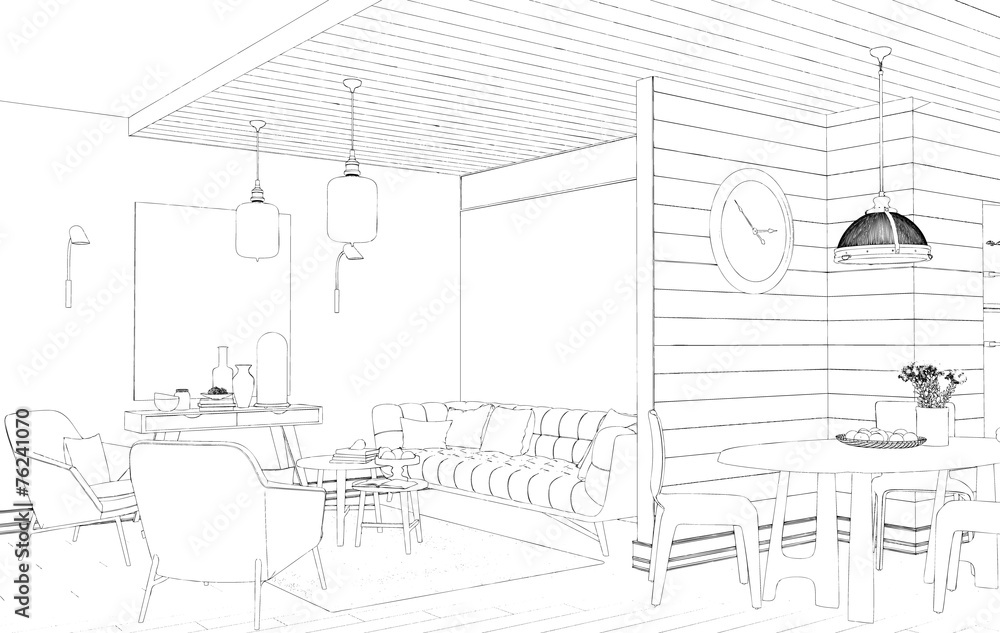 Obraz premium Modern interior hand drawing