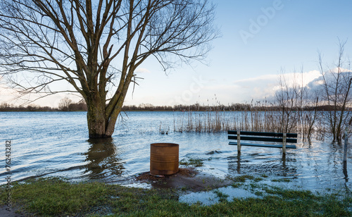 Tablou pe pânză Flooded river banks in the winter season