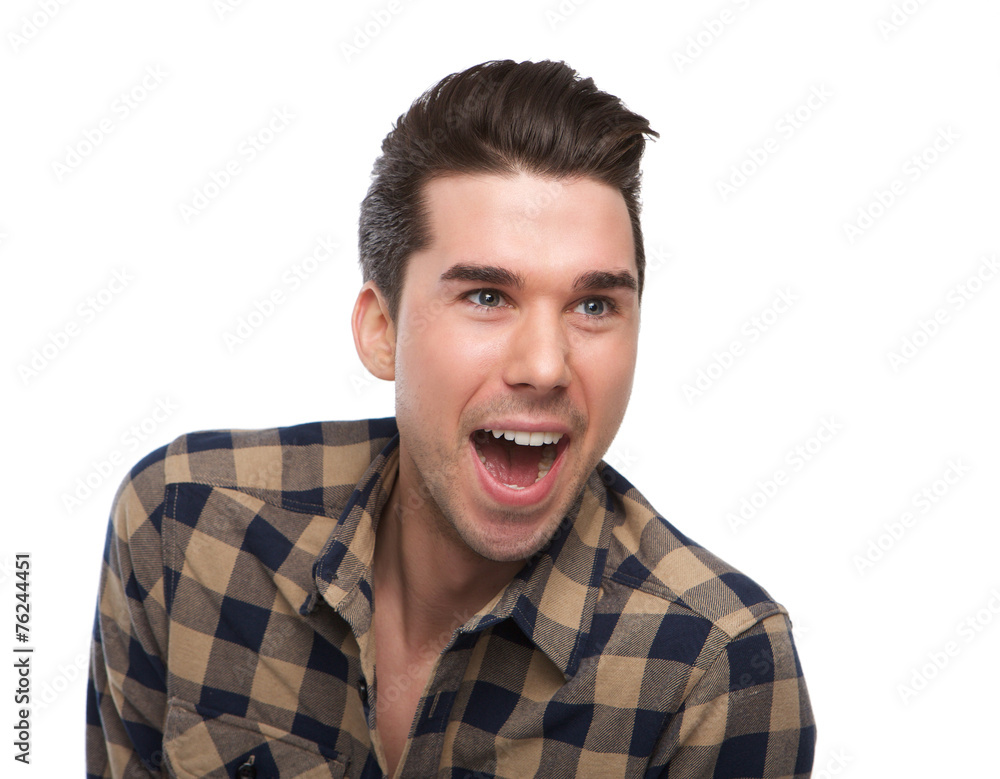 Happy man with surprised expression on face Happy man with surprised expression on face