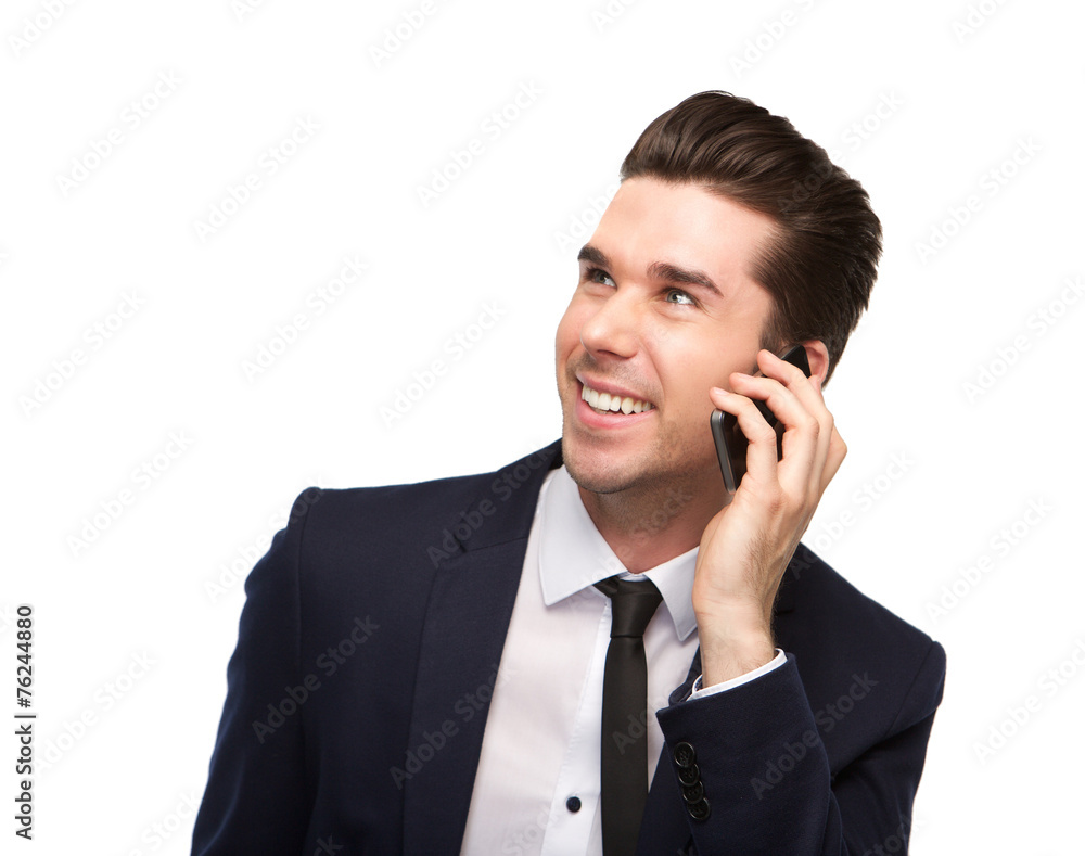 Cheerful business man talking on mobile phone Cheerful business man talking on mobile phone