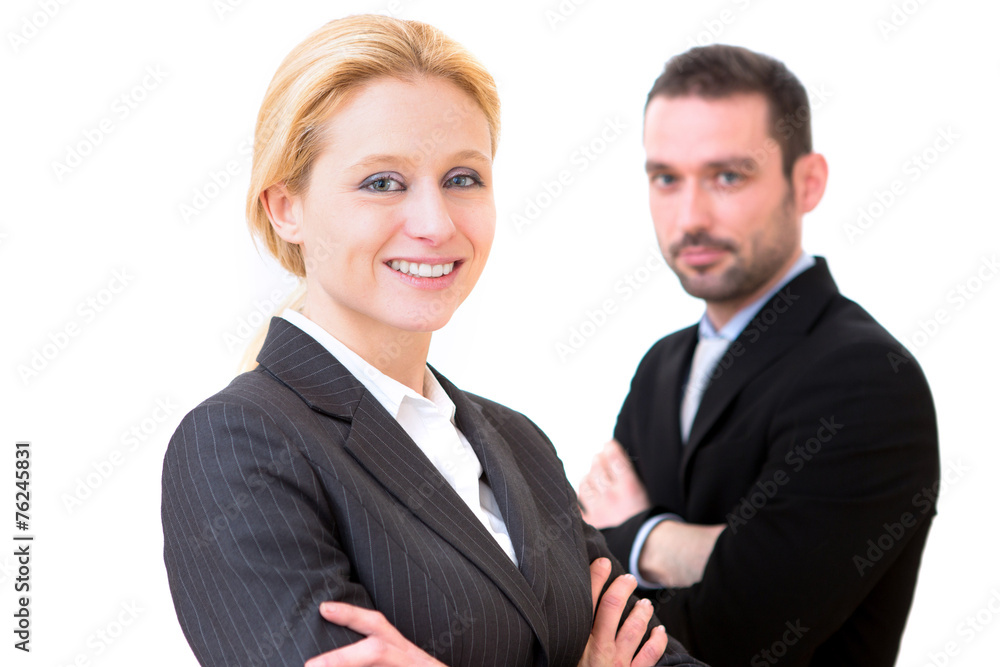 Businessman and business woman on a white background Businessman and business woman on a white background