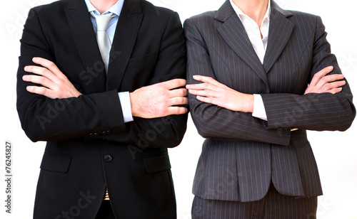 Businessman and business woman on a white background
