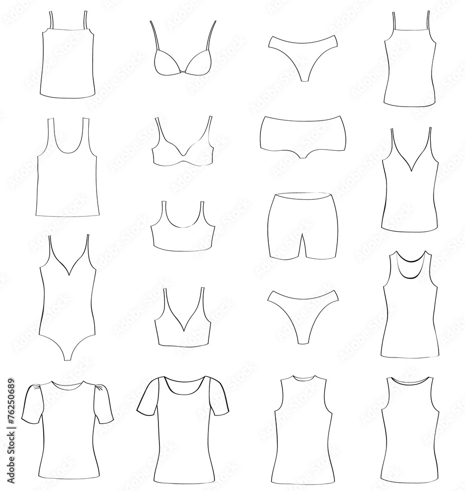 Fashion icon set. Female cloth collection. Underwear silhouette. Fashion icon set. Female cloth collection. Underwear silhouette.