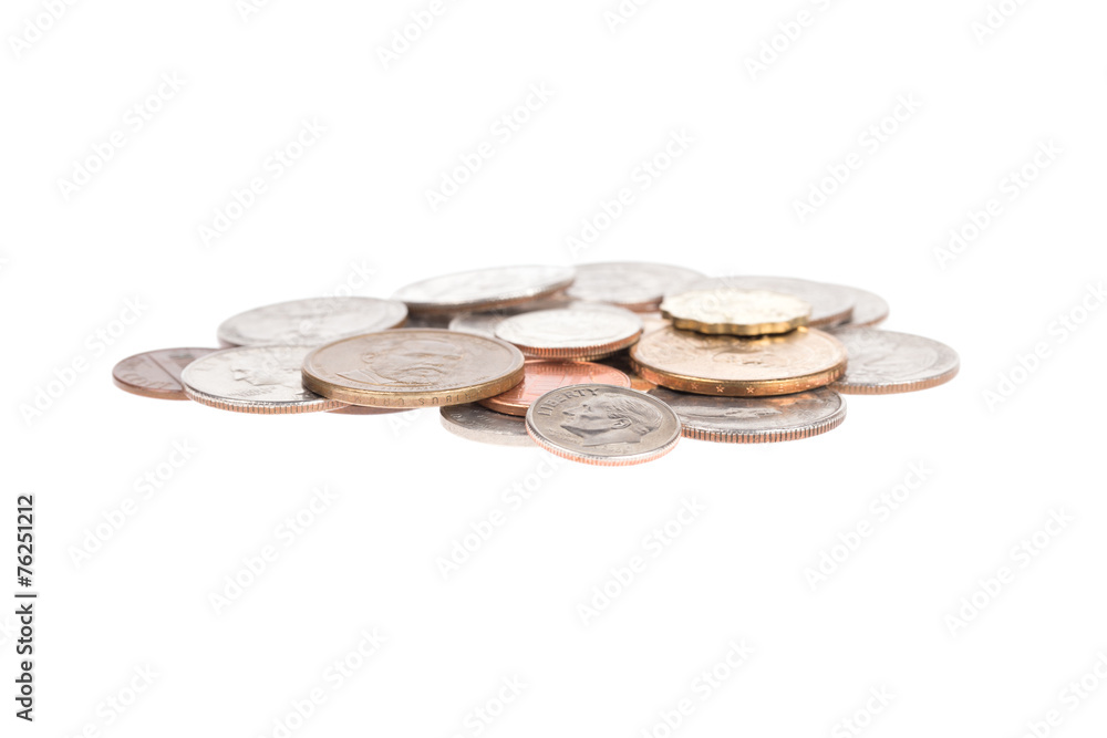 Pile of US coins isolated on white background Pile of US coins isolated on white background