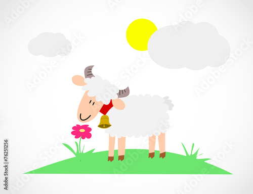 Childish sheep in a meadow illustration vector