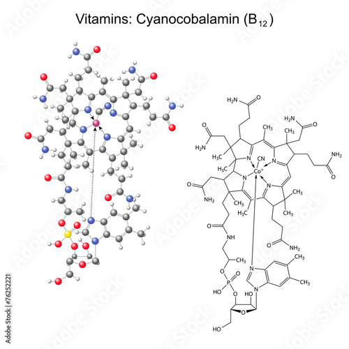 Structural chemical formula and model of vitamin B12