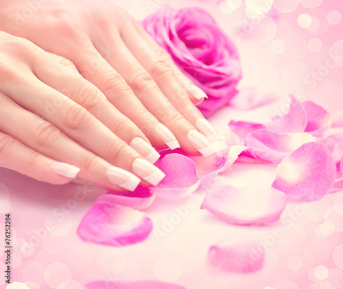 Manicure  Hands spa. Female hands  soft skin  beautiful nails