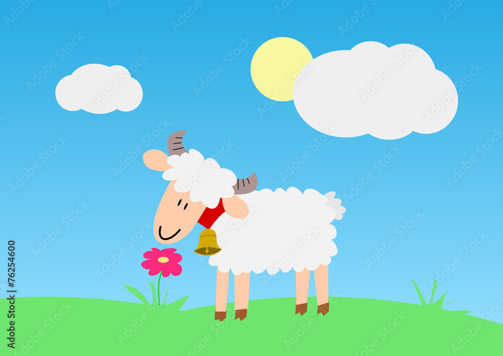 Childish sheep in a meadow illustration vector Childish sheep in a meadow illustration vector