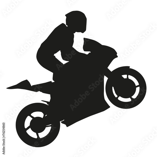 Biker rider lifts the front wheel. Vector silhouette