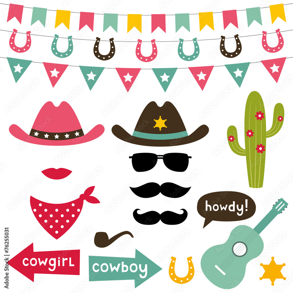 Cowboy design elements set