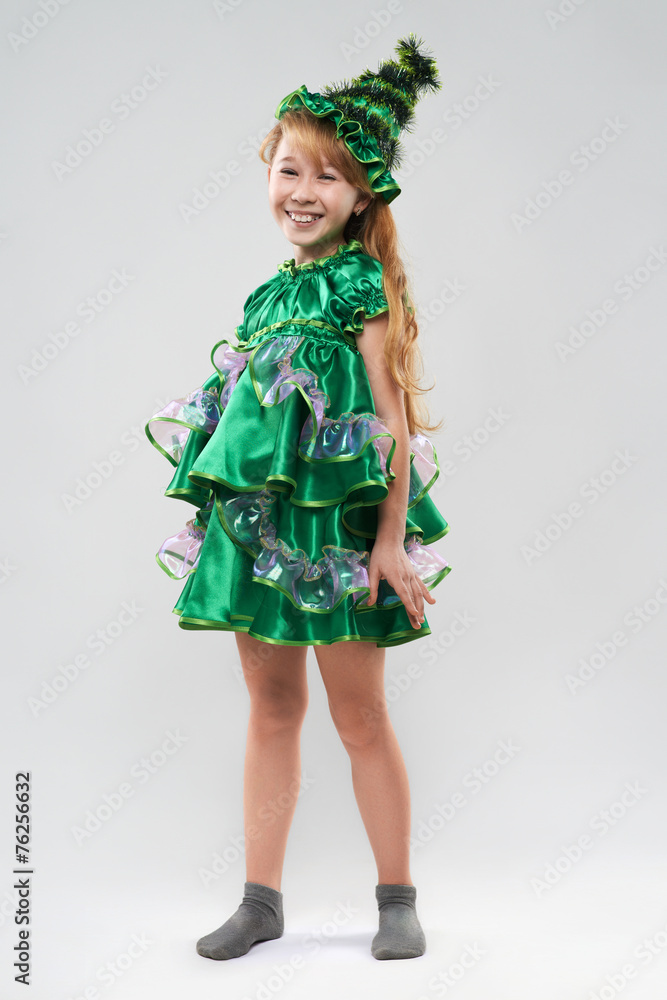 red-haired girl in costume Christmas trees red-haired girl in costume Christmas trees