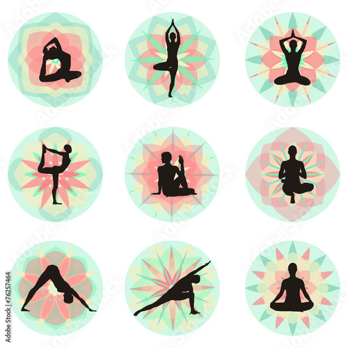 Yoga Postures with floral background