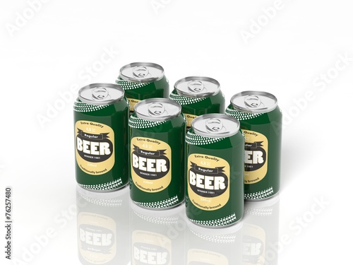 Fotografie 3D six pack collection of beer cans isolated on white