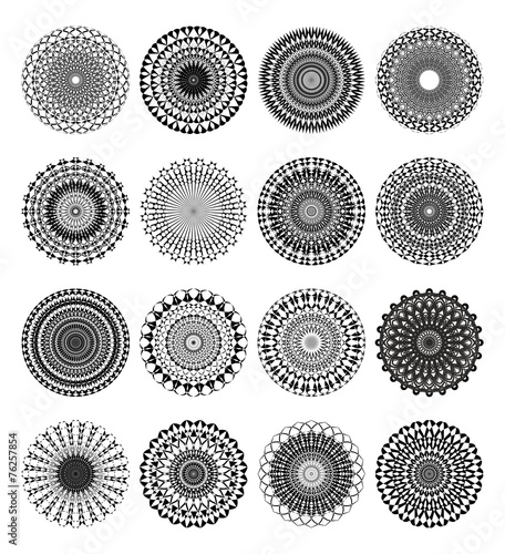 Set of 16 filigree lace objects in black and white