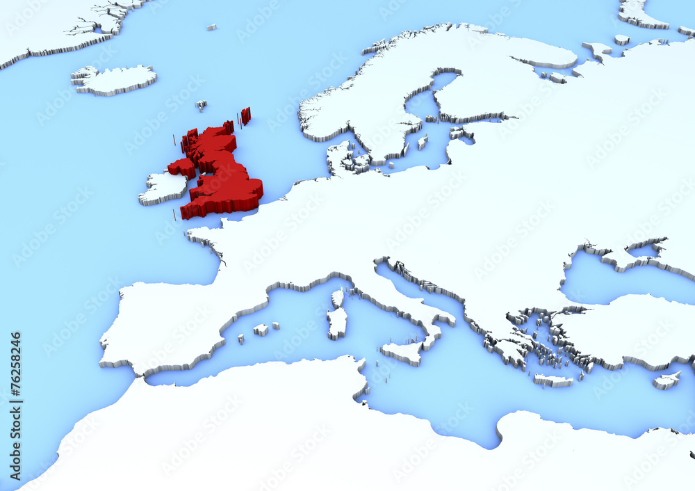 Cartina Europa, Inghilterra Gran Bretagna, in rilievo rossa, 3d Stock  Illustration