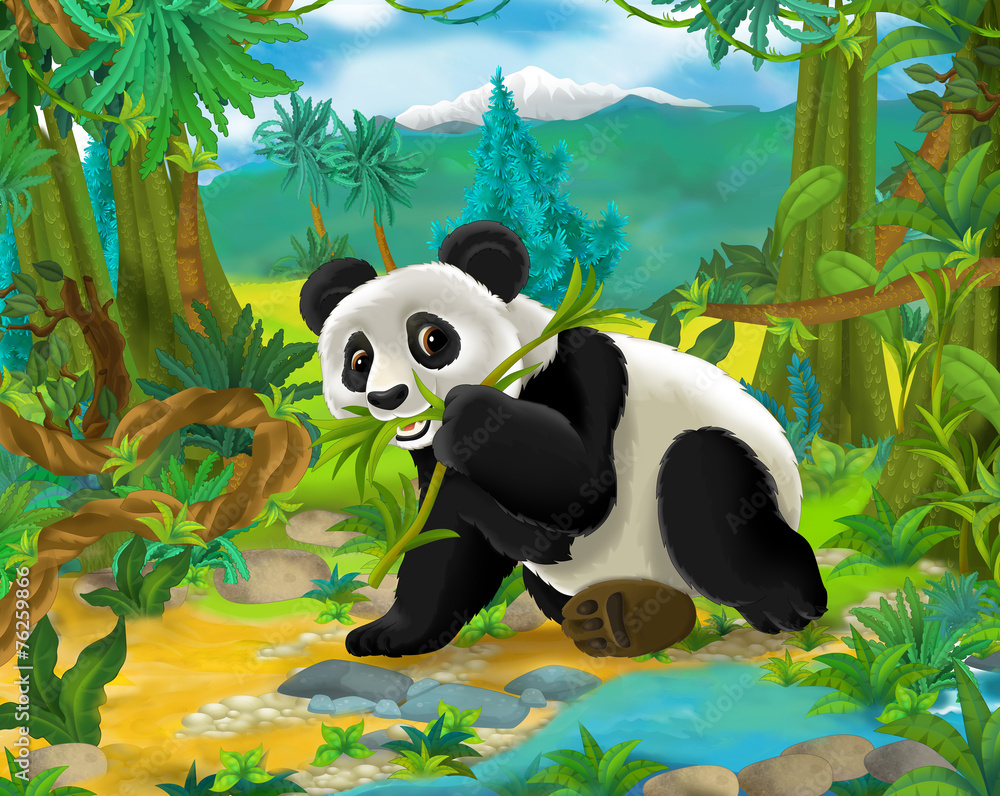 Fototapeta Scena Cartoon - dzikie zwierzęta Azji - Miś panda - ilustracja dla dzieci