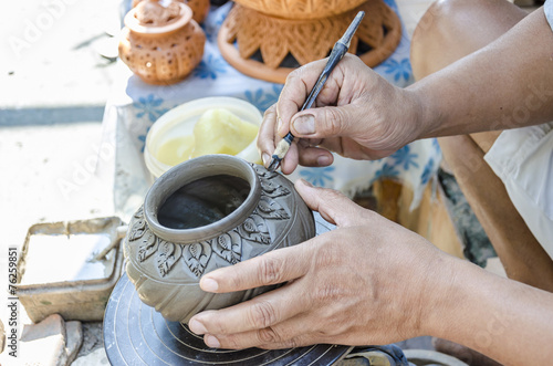 Thai people making clay potery