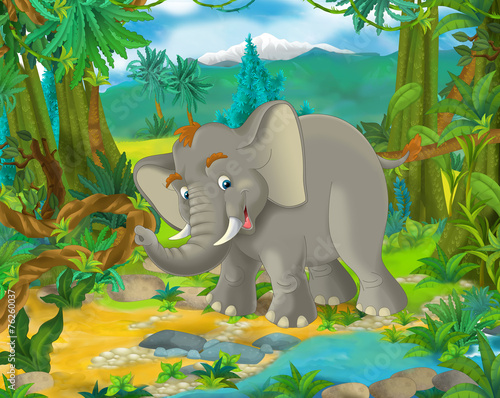 Fototapeta Scena kreskówki - dzikie zwierzęta Azji - słoń - ilustracja dla dzieci
