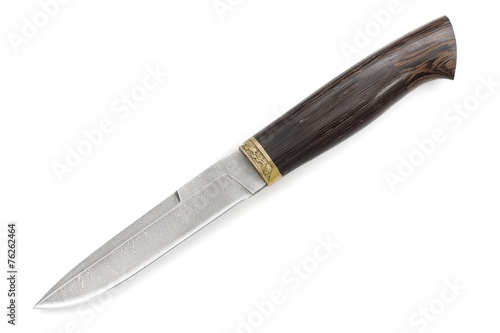 hunting knife damask steel isolated