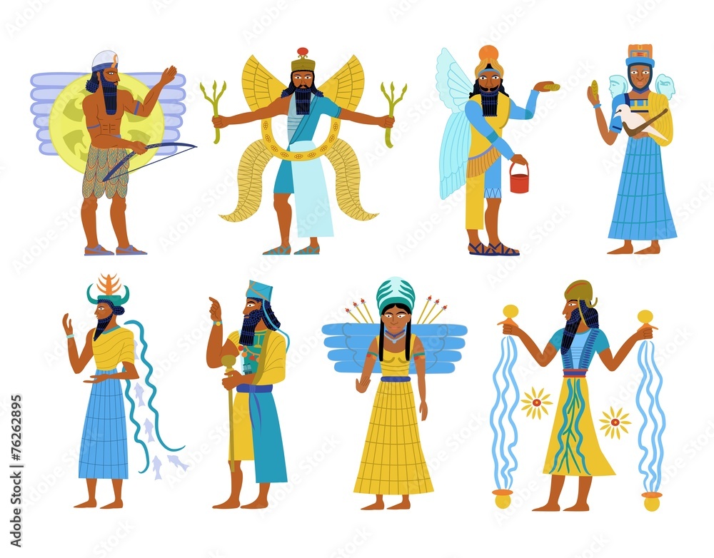 A set of ancient Babylonian gods and goddesses