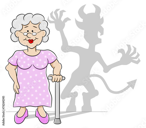 alte Frau mit Teufels Schatten