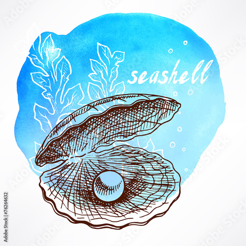 seaweed and shell with pearl
