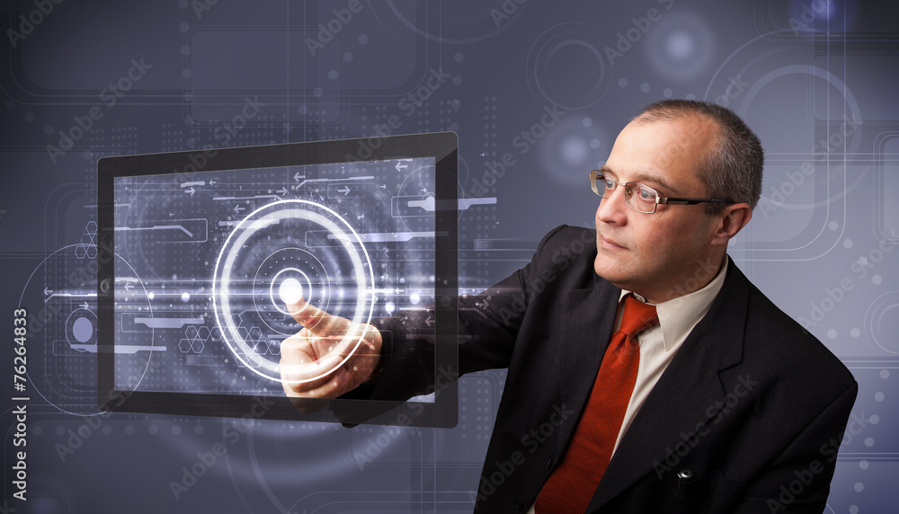Businessman touching modern technology tablet Businessman touching modern technology tablet