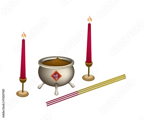Candle and Joss Stick with Incense Burner
