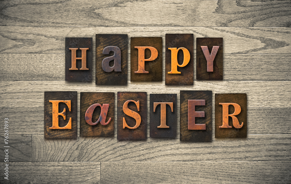 Fototapeta premium Happy Easter Wooden Letterpress Concept