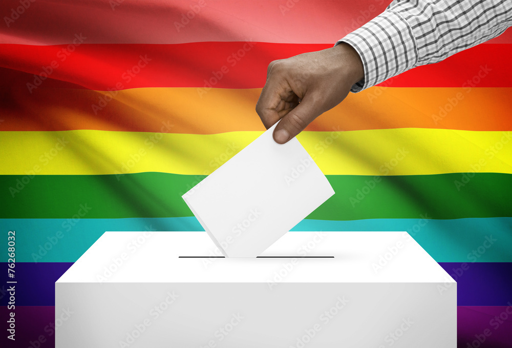 Ballot box with national flag on background - LGBT flag Ballot box with national flag on background - LGBT flag