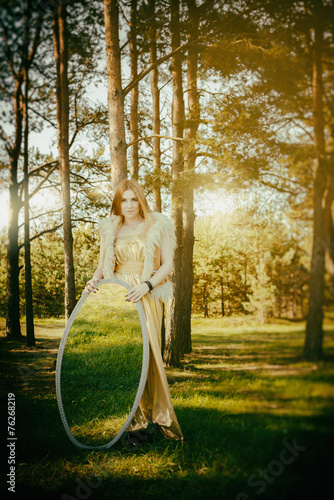 concept wonderful fairy tale with beautiful girl in country of m