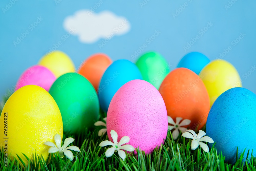 Easter Eggs in Rows - Blue Sky