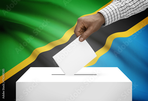 Ballot box with national flag on background - Tanzania