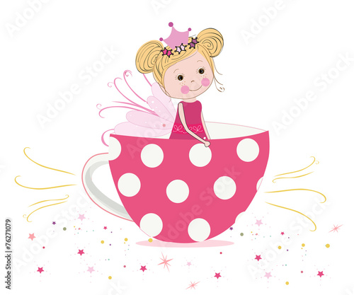 Cute fairy tale with teacup vector