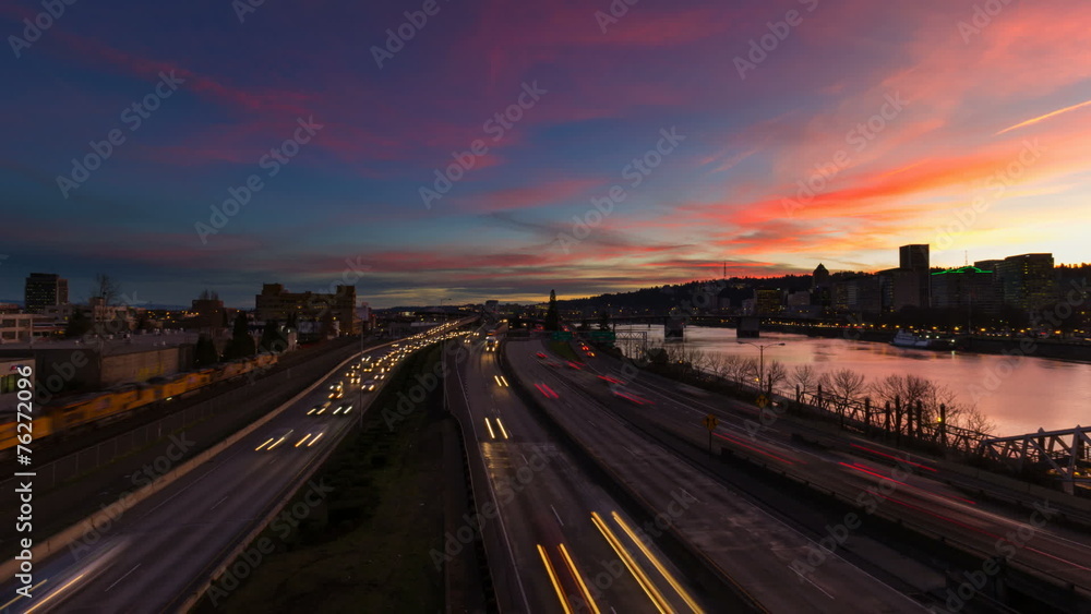 Time Lapse of Freeway Traffic with Portland Oregon Skyline Time Lapse of Freeway Traffic with Portland Oregon Skyline