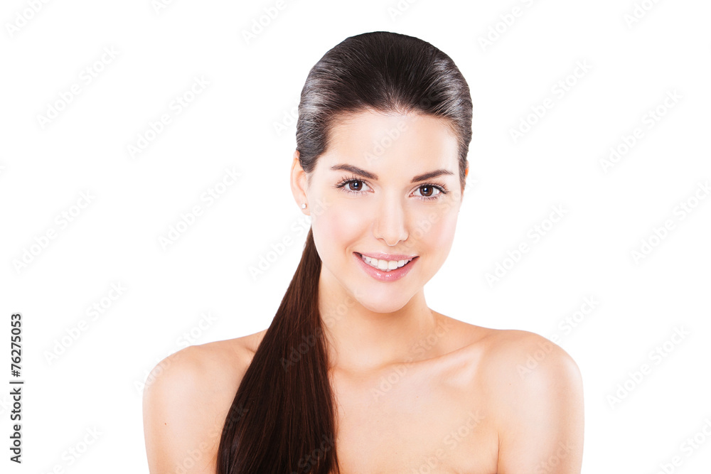 Beautiful smiling female model with perfect fresh skin isolated Beautiful smiling female model with perfect fresh skin isolated