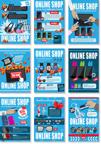 Online Shop Placard Template Set - Vector Illustration, Graphic Design, Editable For Your Design