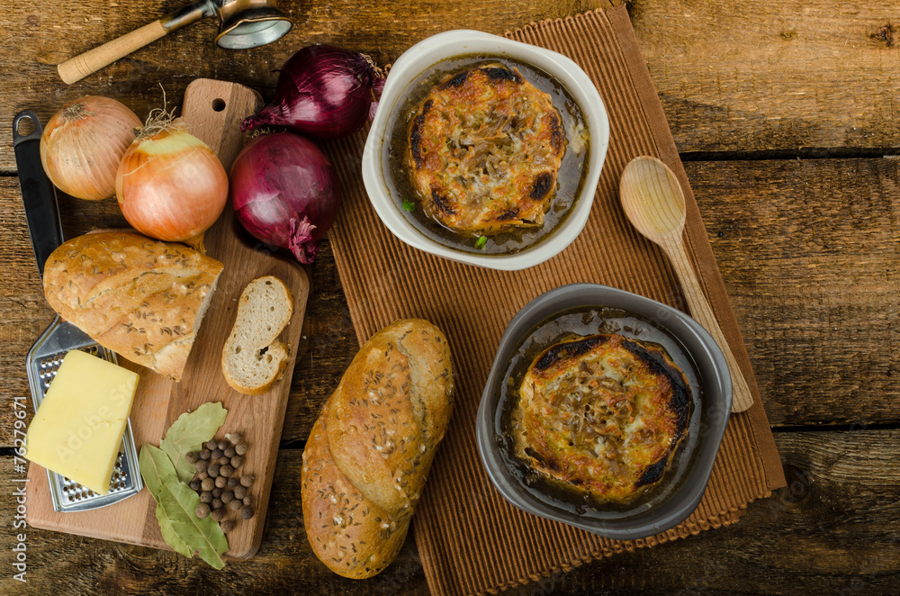 French onion soup with baked toast French onion soup with baked toast