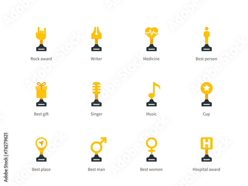 Trophy cup flat color icons on white background.