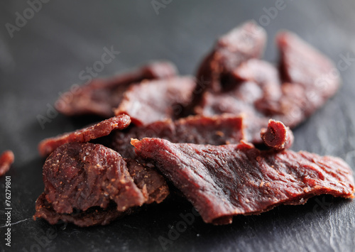 pile of beef jerky shot with selective focus