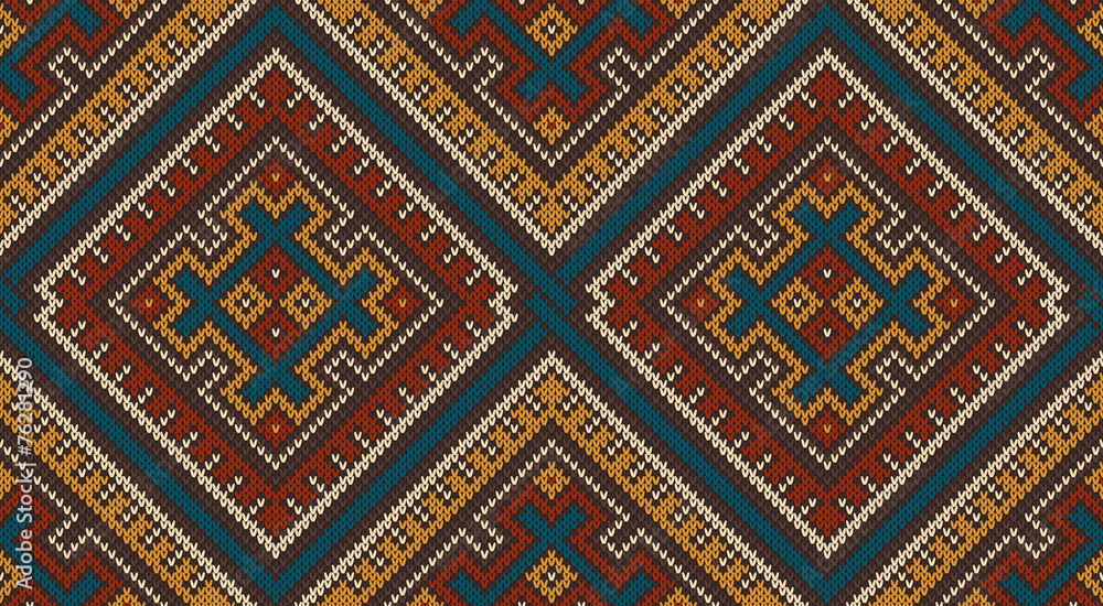 Knitted Wool Pattern in Tribal Aztec Style. Seamless Background