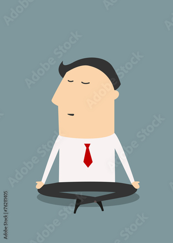 Cartoon meditating businessman character in flat style