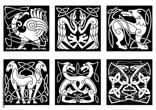 Abstract animals and birds in celtic style photo