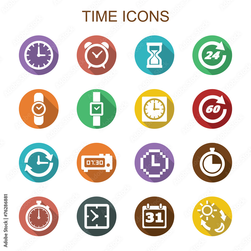 time long shadow icons time long shadow icons