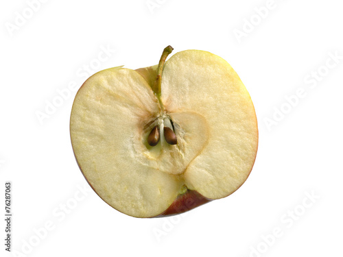half an apple on a white background