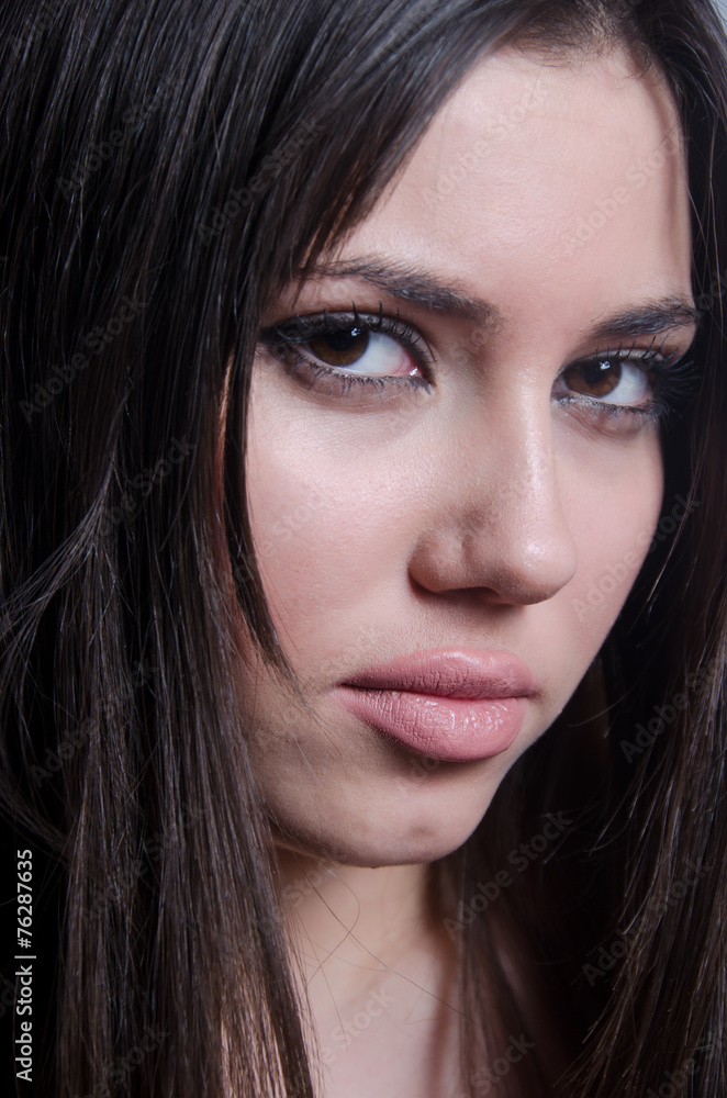 Fototapeta premium Portait of female with cute face without makeup