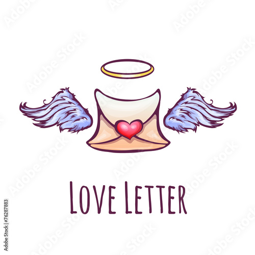 Vector illustration of love letter with wings and nimb