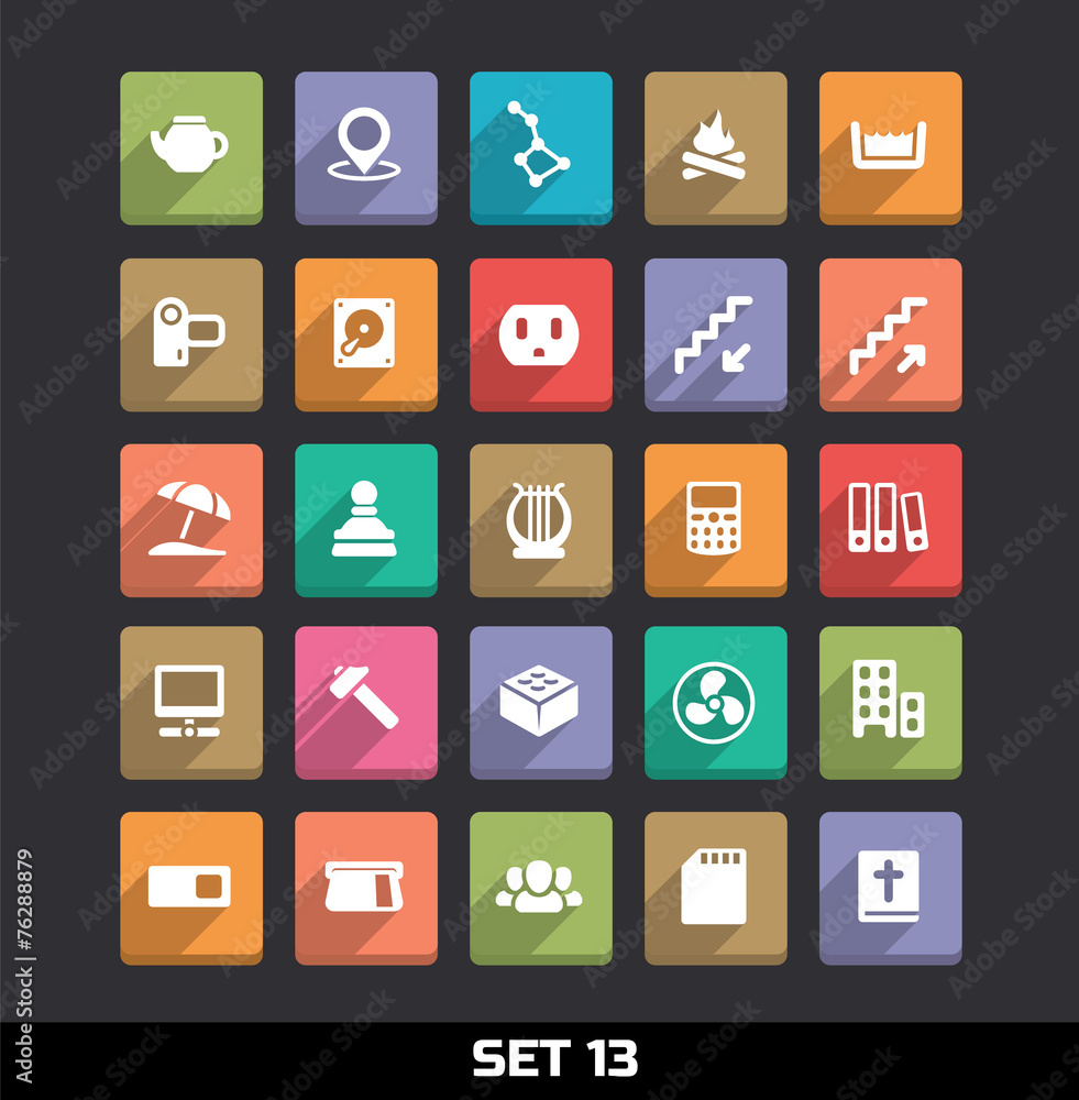 Trendy Vector Icons With Long Shadow Set 13 Trendy Vector Icons With Long Shadow Set 13