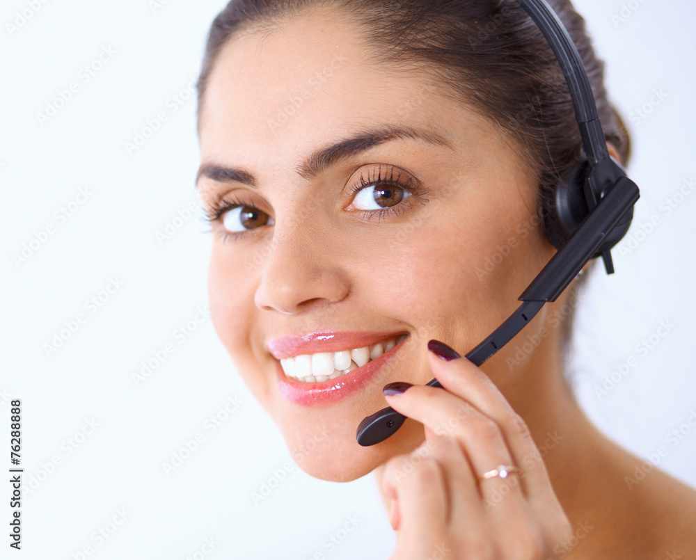 Close-up portrait of a customer service agent sitting at office Close-up portrait of a customer service agent sitting at office